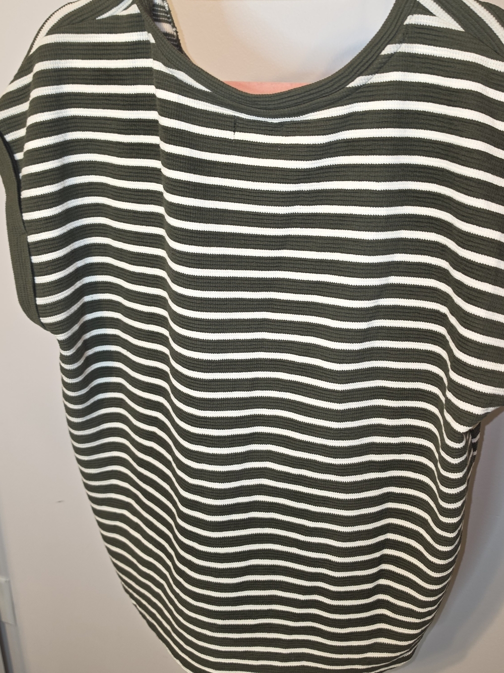 Maurices Olive Green and White Striped V-Neck Short Sleeve Tee - Picture 3 of 3